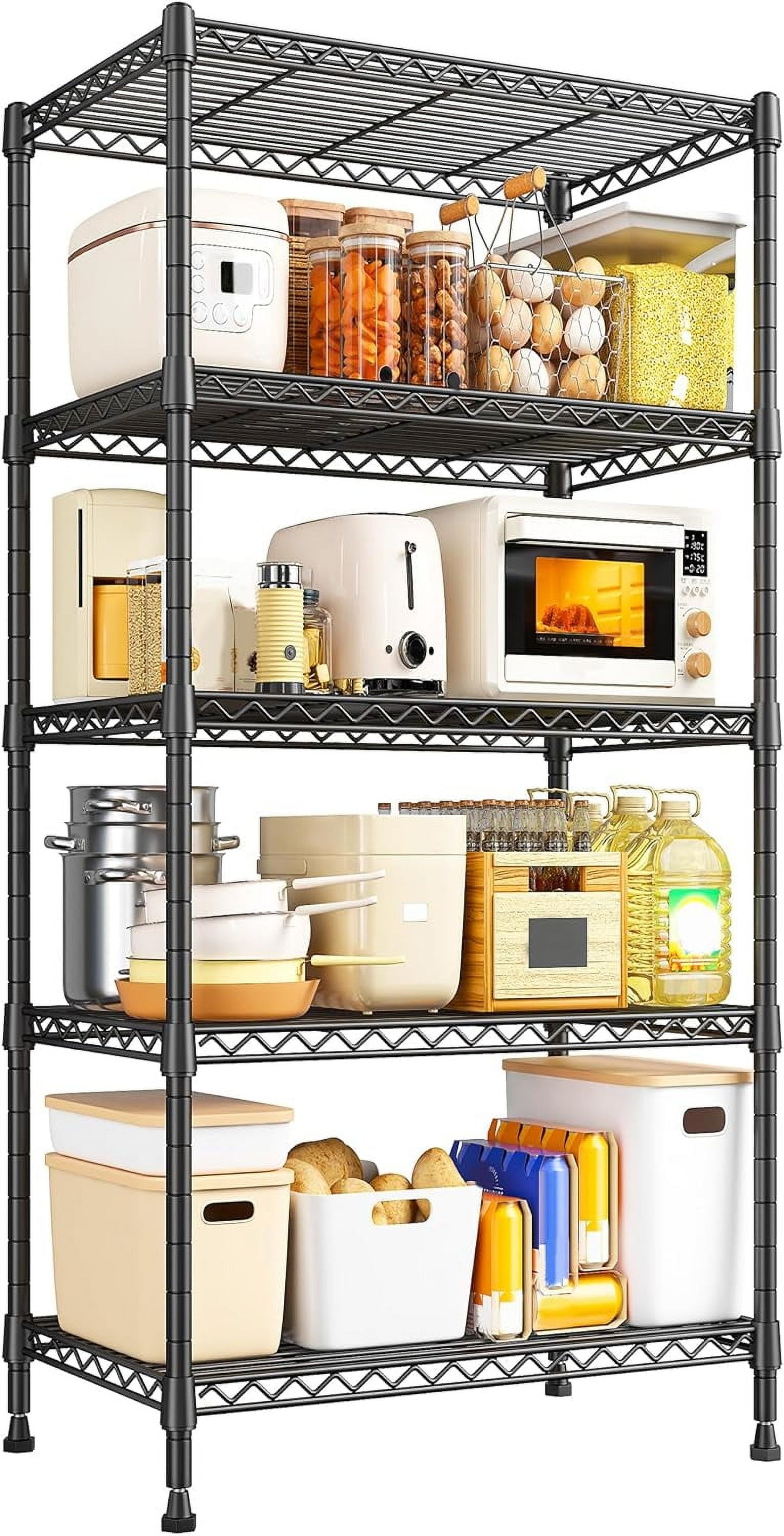 Metal Shelving 5 Tier Wire Sturdy Storage Shelves Adjustable Steel Organizer Wire Rack for Kitchen Laundry Room Storage Room Black 63“Hx 21.65“L X 11.8”D