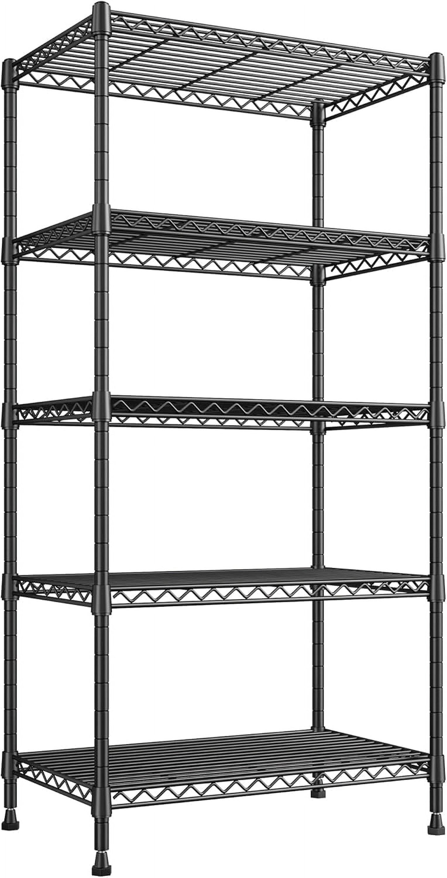 Metal Shelving 5 Tier Wire Sturdy Storage Shelves Adjustable Steel Organizer Wire Rack for Kitchen Laundry Room Storage Room Black 63“Hx 21.65“L X 11.8”D