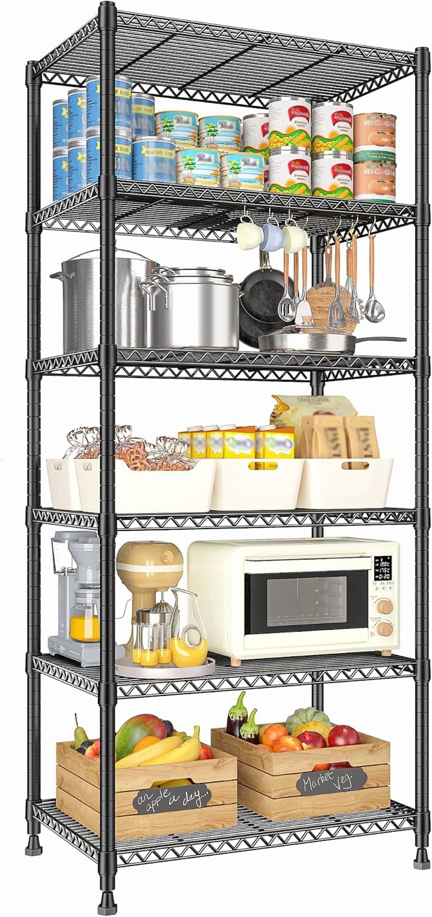 Metal Shelving 5 Tier Wire Sturdy Storage Shelves Adjustable Steel Organizer Wire Rack for Kitchen Laundry Room Storage Room Black 63“Hx 21.65“L X 11.8”D