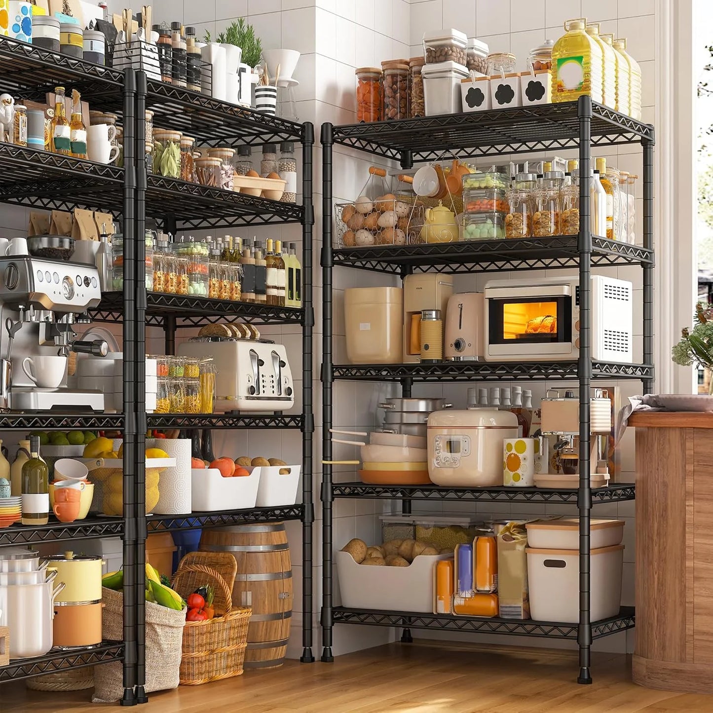 Metal Shelving 5 Tier Wire Sturdy Storage Shelves Adjustable Steel Organizer Wire Rack for Kitchen Laundry Room Storage Room Black 63“Hx 21.65“L X 11.8”D