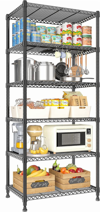 Metal Shelving 5 Tier Wire Sturdy Storage Shelves Adjustable Steel Organizer Wire Rack for Kitchen Laundry Room Storage Room Black 63“Hx 21.65“L X 11.8”D